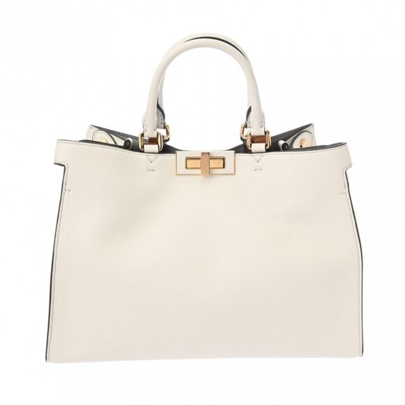 FENDI Peekaboo X Tote Bag Small 2WAY White/Blanc/Brown - Picture 1 of 10
